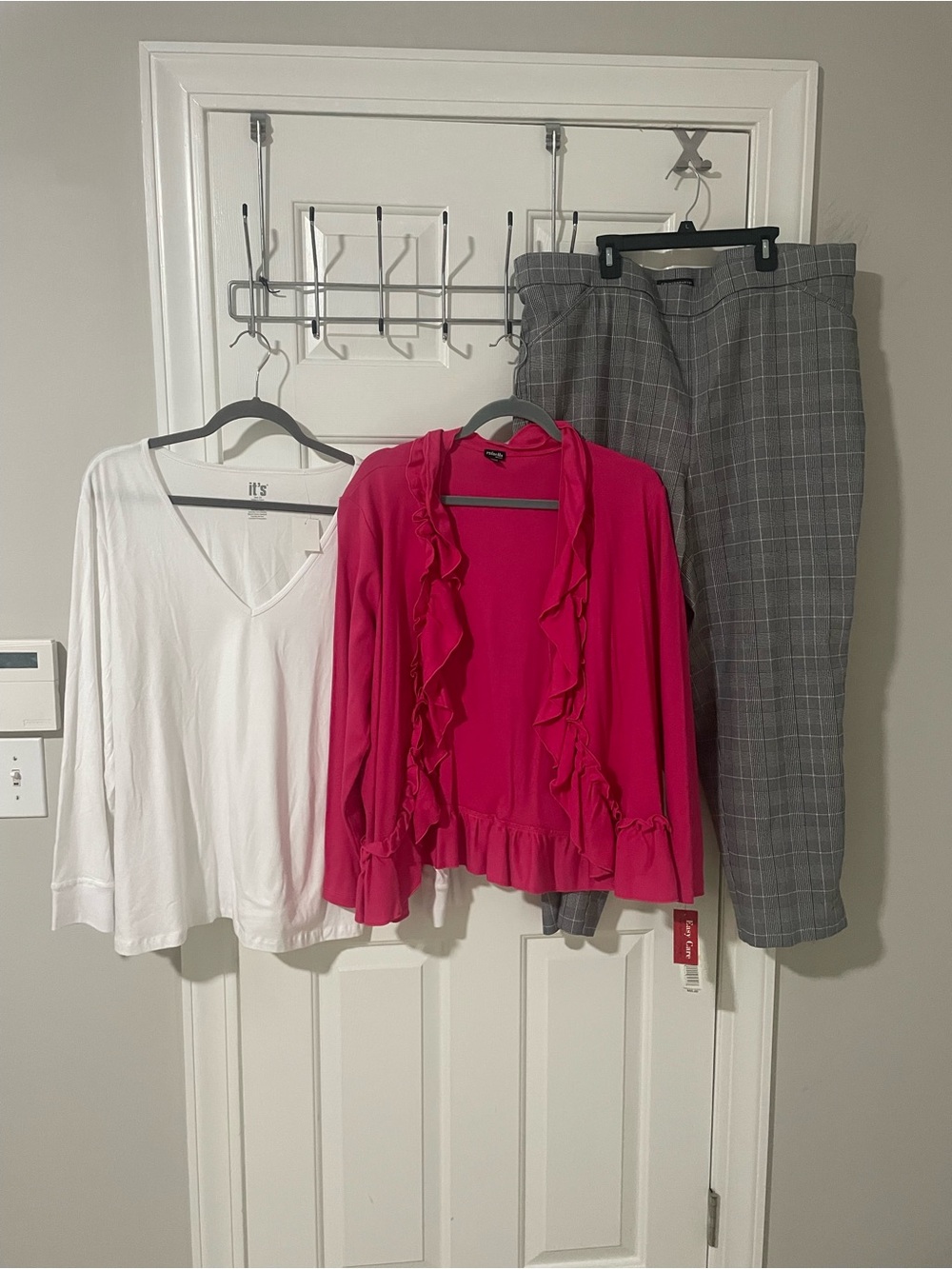 Bright Pink Ruffle Open-Front Cardigan 2x with counterparts 2/w pants 2x top